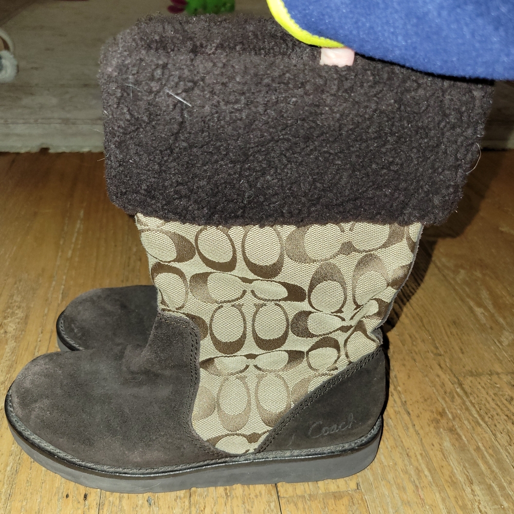 Coach Brown and Tan Monogram Boots Women's Size 7.5